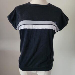 Vintage 80s Pierre Bonee Black & White Striped Pullover Sweatshirt. SZ LG